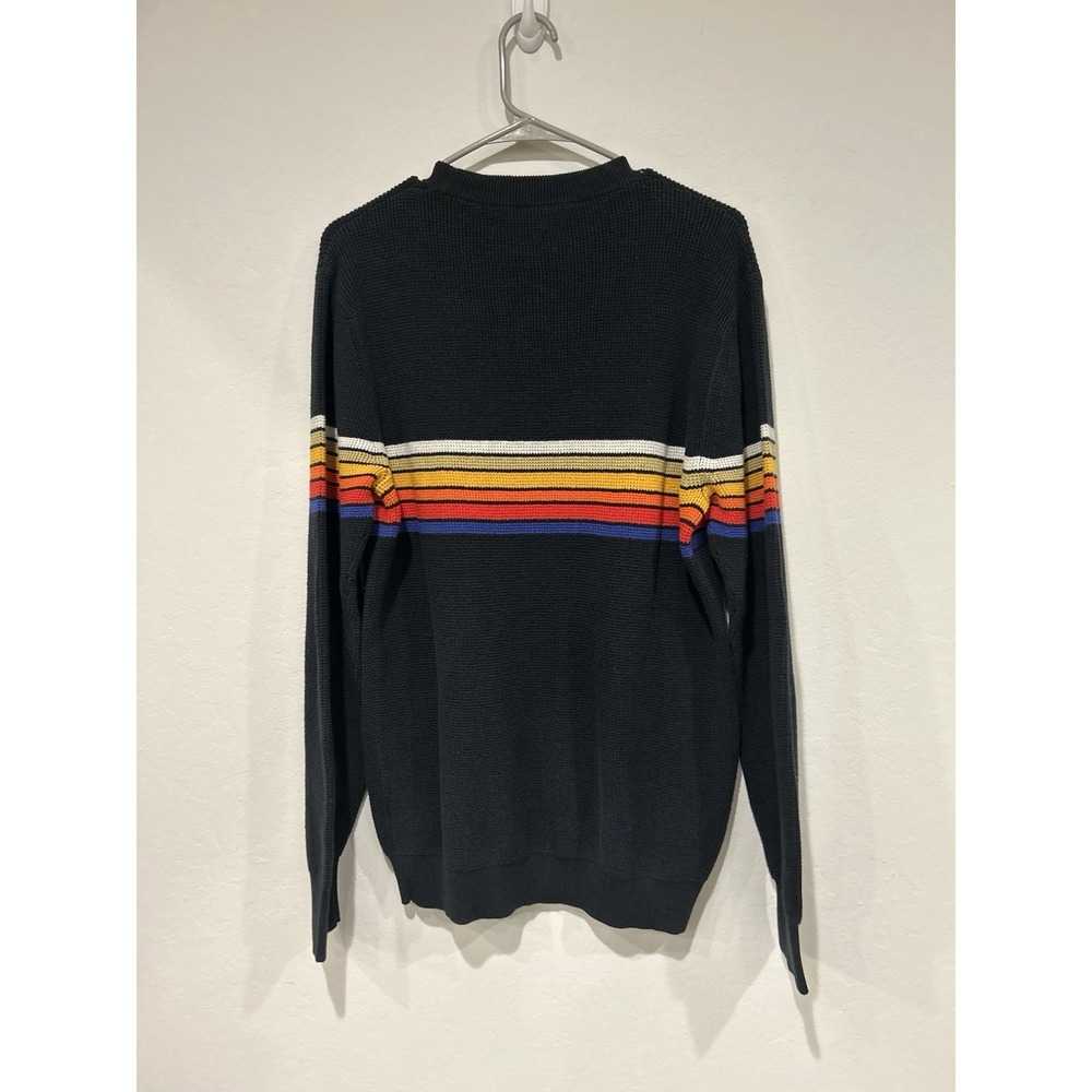 Outerknown Nostalgic Striped Waffle-Knit Sweater Black Rainbow Men's Medium - Picture 2 of 10